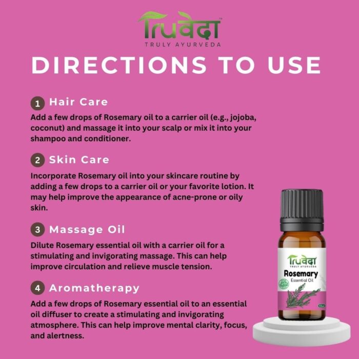 Rosemary essential oil usage guide for hair care, skin care, massage oil, and aromatherapy to support hair growth, focus, and relaxation