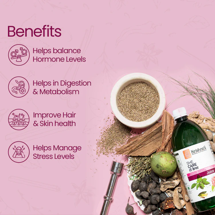 Benefits_6bfbf0ed-9667-4a0d-ba3a-ba143c04d8c7 She cares syrup – best juice for periods, ayurvedic tonic for ladies that helps balance hormone levels, supports digestion and metabolism, improves hair and skin health, and helps manage stress. Ayurvedic medicine for increasing metabolism.
