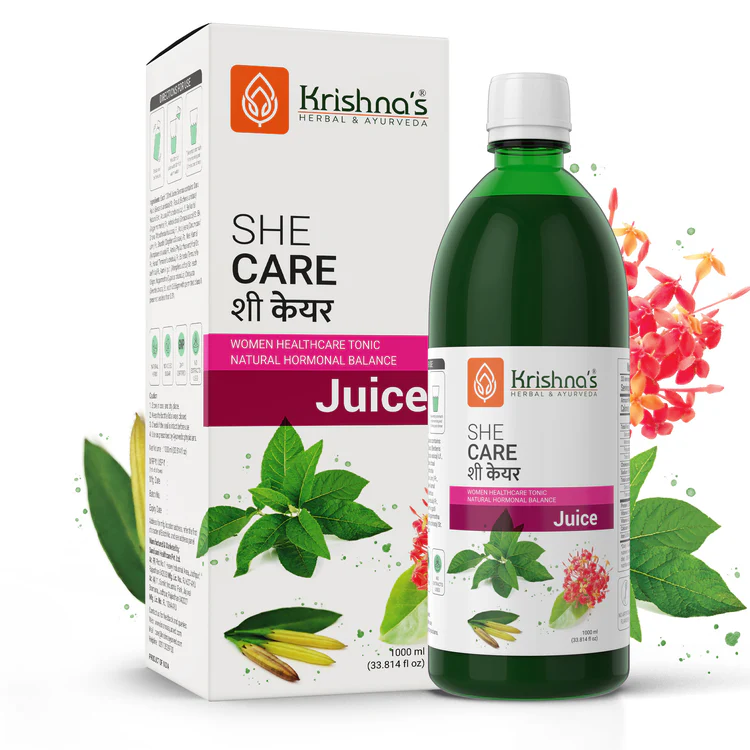 She Care Syrup Krishna’s Herbal & Ayurveda She Care Syrup – best Ayurvedic juice for periods, women’s healthcare tonic for natural hormonal balance, Ayurvedic medicine for ladies to support metabolism and overall wellness.