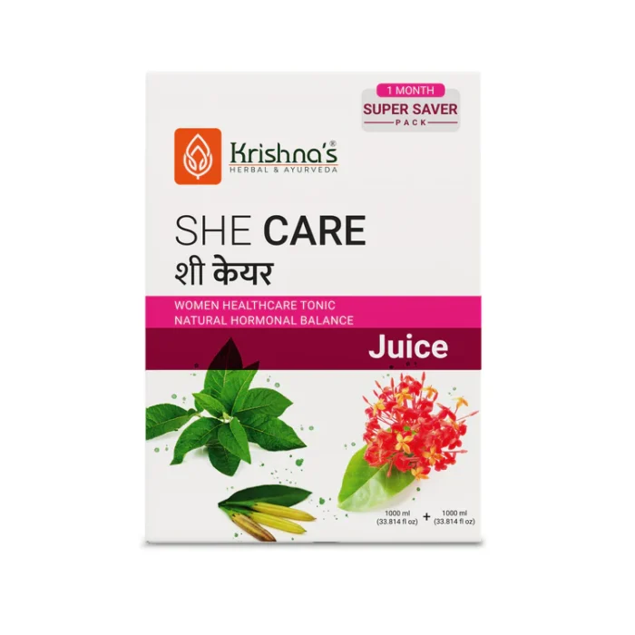 Krishna’s She Care Ayurvedic Syrup – women’s healthcare tonic, natural remedy for periods, metabolism booster, and hormonal balance juice.